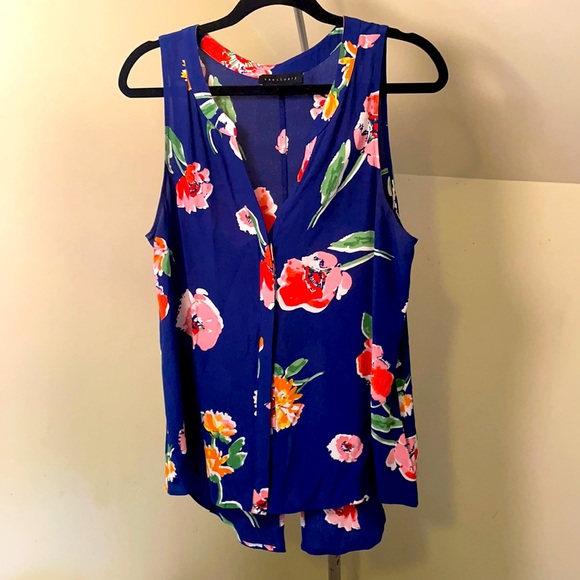 Sanctuary Blue Floral Sleeveless Blouse -M - Picture 2 of 6